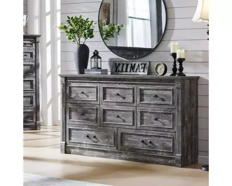 Mastgoal 61 Comò Rustico da Fattoria con 8 Cassetti, Armadio in Legno Rustico con Colonna Romana per Camera da Letto