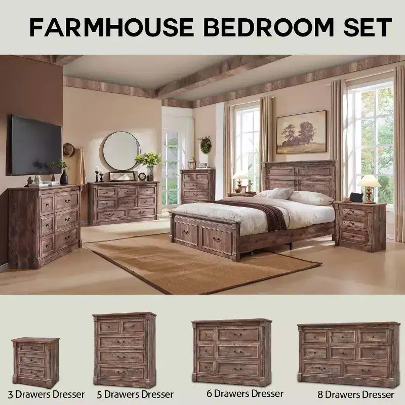 Cassettiera Rustica Mastgoal 46 con 5 Cassetti, Contenitore in Legno con Colonne Romane per Camera da Letto