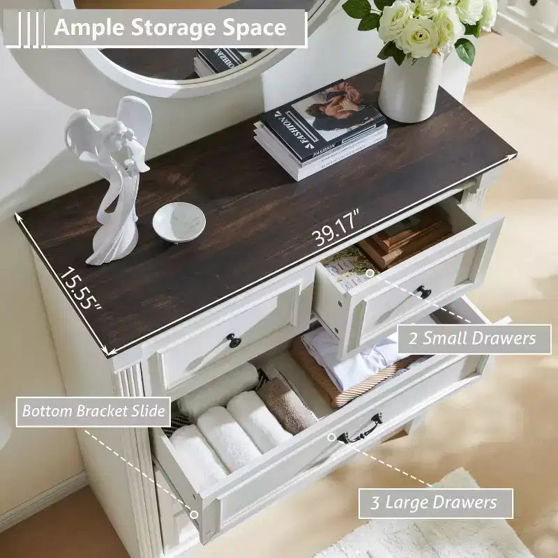 Cassettiera Rustica Mastgoal 46 con 5 Cassetti, Contenitore in Legno con Colonne Romane per Camera da Letto