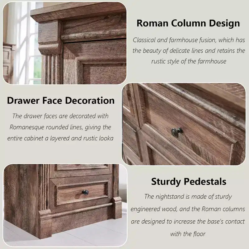 Cassettiera Rustica Mastgoal 46 con 5 Cassetti, Contenitore in Legno con Colonne Romane per Camera da Letto