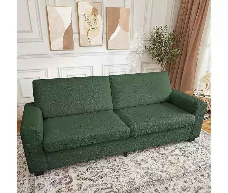 Divano a Sedile, Divano Profondo con Braccioli Larghi, Cuscini Rimovibili e Lavabili, Accogliente Bouclé per Soggiorno, Verde
