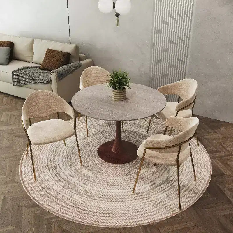 Tavolo da pranzo rotondo LeisureMod Bristol 35 con piano in pietra sinterizzata e base a piedistallo in acciaio noce per cucina e sala da pranzo moderne