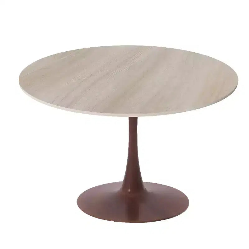 Tavolo da pranzo rotondo LeisureMod Bristol 35 con piano in pietra sinterizzata e base a piedistallo in acciaio noce per cucina e sala da pranzo moderne