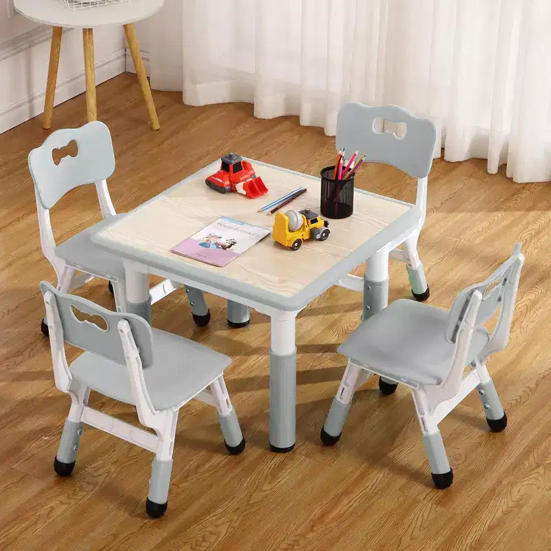 Tavolo e sedie per bambini - Tavolo per bambini regolabile in altezza a 23 livelli con 4 sedie, scrivania artistica cancellabile per la scuola materna e la sala giochi (2-10 anni)