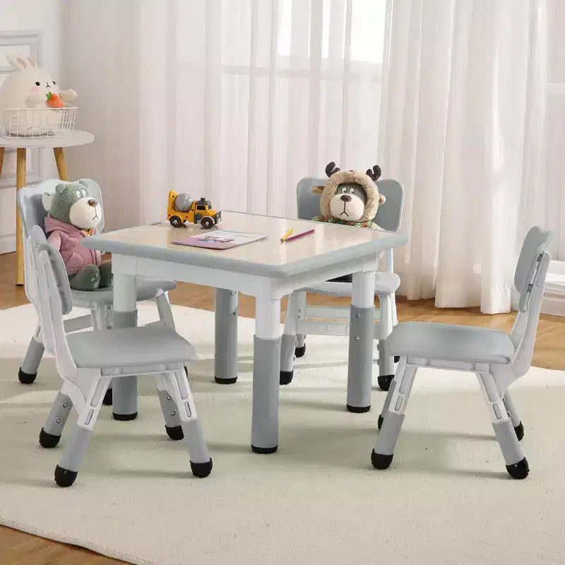 Tavolo e sedie per bambini - Tavolo per bambini regolabile in altezza a 23 livelli con 4 sedie, scrivania artistica cancellabile per la scuola materna e la sala giochi (2-10 anni)
