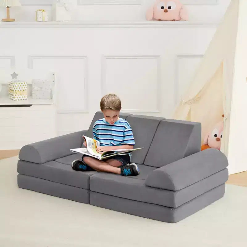 Divano da gioco per bambini 10 pezzi, divano in morbida schiuma con rivestimento lavabile in lavatrice, set da costruzione forte con cuscino spesso per sala giochi interna