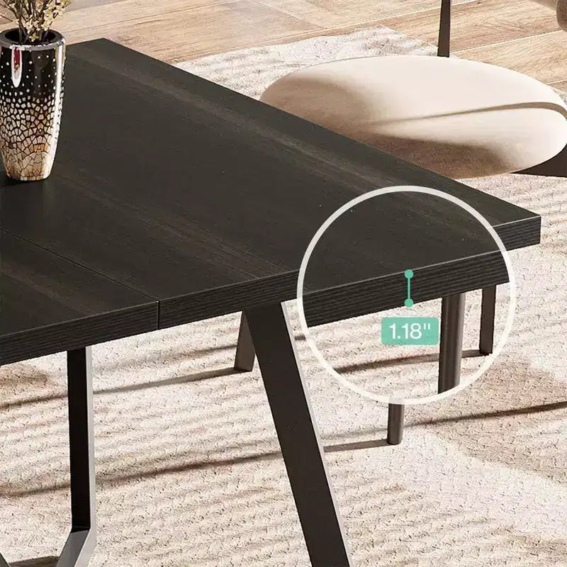 MAYEERTY Tavolo da Pranzo Moderno da 70,96 Pollici con Piano in MDF Effetto Legno Nero Marrone e Gambe in Ferro Metallico