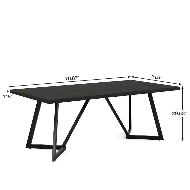 MAYEERTY Tavolo da Pranzo Moderno da 70,96 Pollici con Piano in MDF Effetto Legno Nero Marrone e Gambe in Ferro Metallico