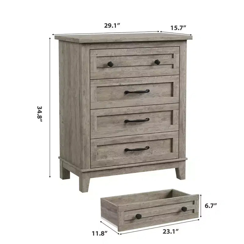Garvee 4 Cassettiera per Camera da Letto, Cassettiera Alta 34,8" con Cassetti per Armadio in Legno Indipendente per Soggiorno, Camera da Letto