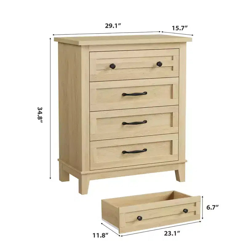 Garvee 4 Cassettiera per Camera da Letto, Cassettiera Alta 34,8" con Cassetti per Armadio in Legno Indipendente per Soggiorno, Camera da Letto