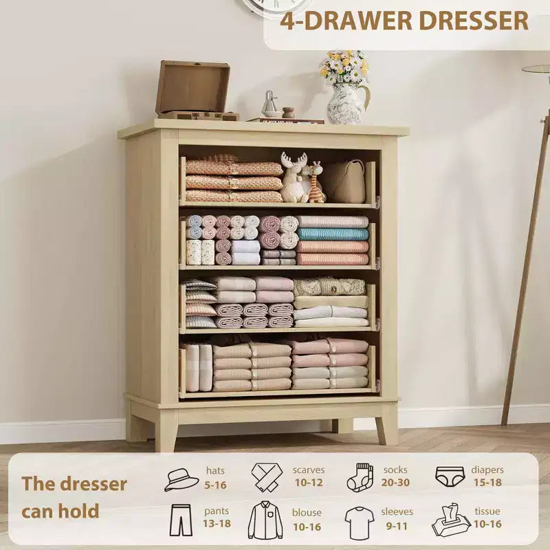 Garvee 4 Cassettiera per Camera da Letto, Cassettiera Alta 34,8" con Cassetti per Armadio in Legno Indipendente per Soggiorno, Camera da Letto