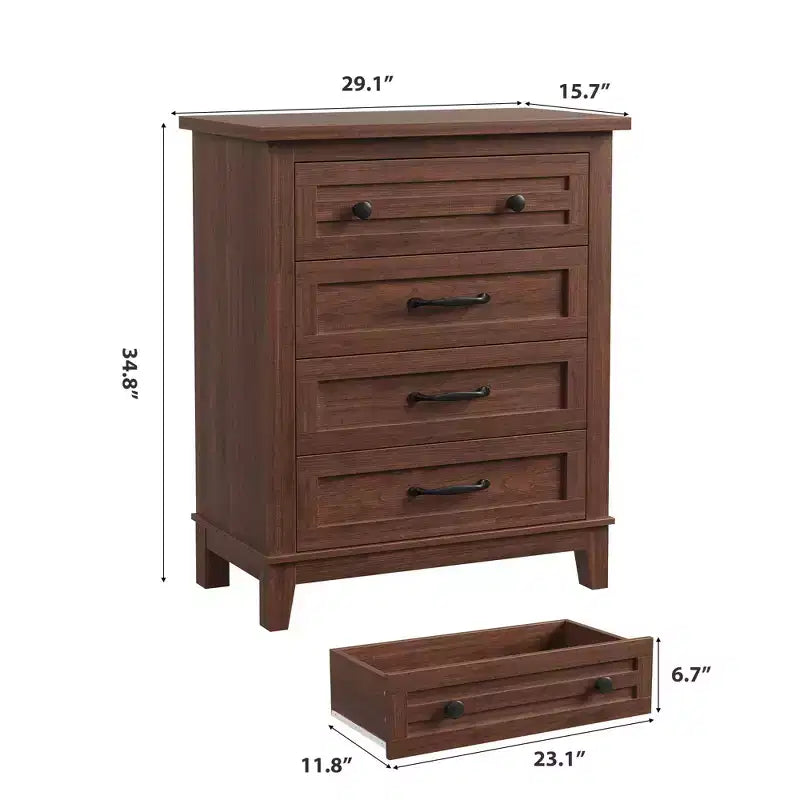 Garvee 4 Cassettiera per Camera da Letto, Cassettiera Alta 34,8" con Cassetti per Armadio in Legno Indipendente per Soggiorno, Camera da Letto