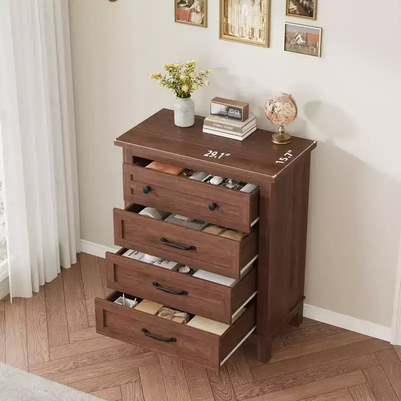 Garvee 4 Cassettiera per Camera da Letto, Cassettiera Alta 34,8" con Cassetti per Armadio in Legno Indipendente per Soggiorno, Camera da Letto
