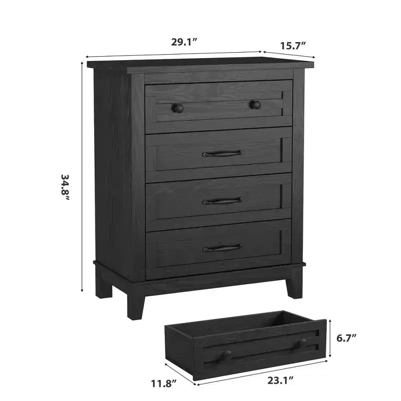 Garvee 4 Cassettiera per Camera da Letto, Cassettiera Alta 34,8" con Cassetti per Armadio in Legno Indipendente per Soggiorno, Camera da Letto