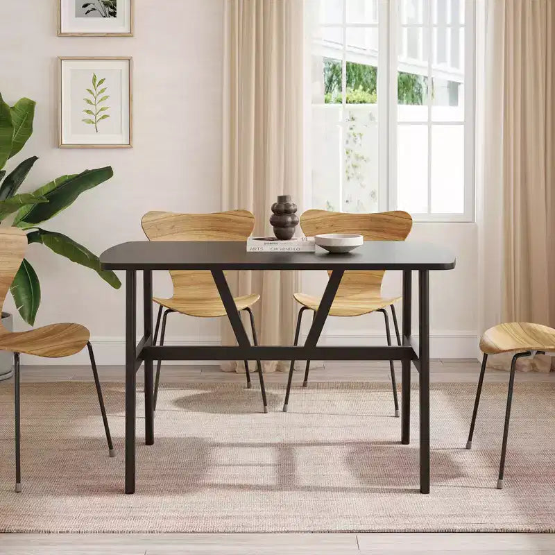 PexFix Tavolo da pranzo 47 per 4-6 persone, tavolo da cucina in legno, tavolo da pranzo moderno con robusto telaio in metallo per sala da pranzo, cucina, nero