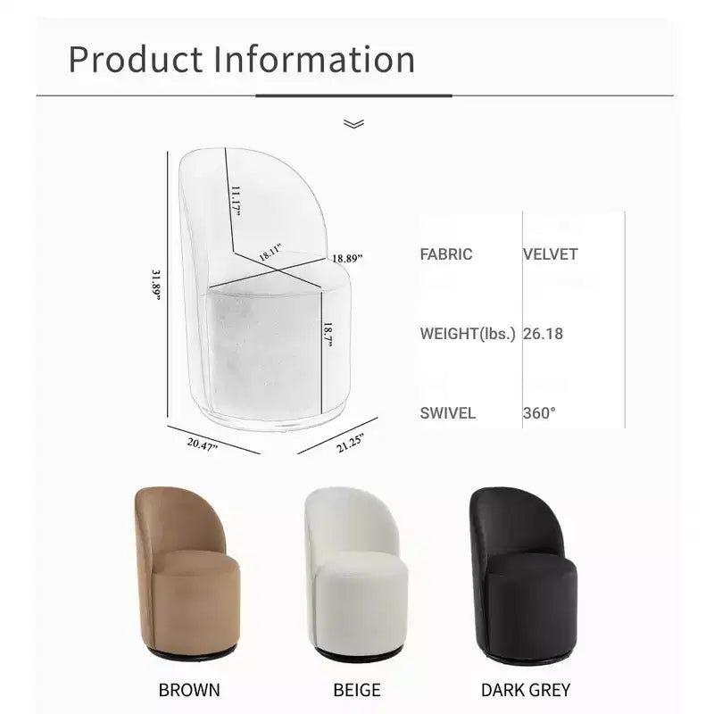 Sedie da pranzo Okak Modern 360Swivel, comode sedie da cucina in velluto con schienale a botte e cuscini spessi, sedia da trucco imbottita per camera da letto