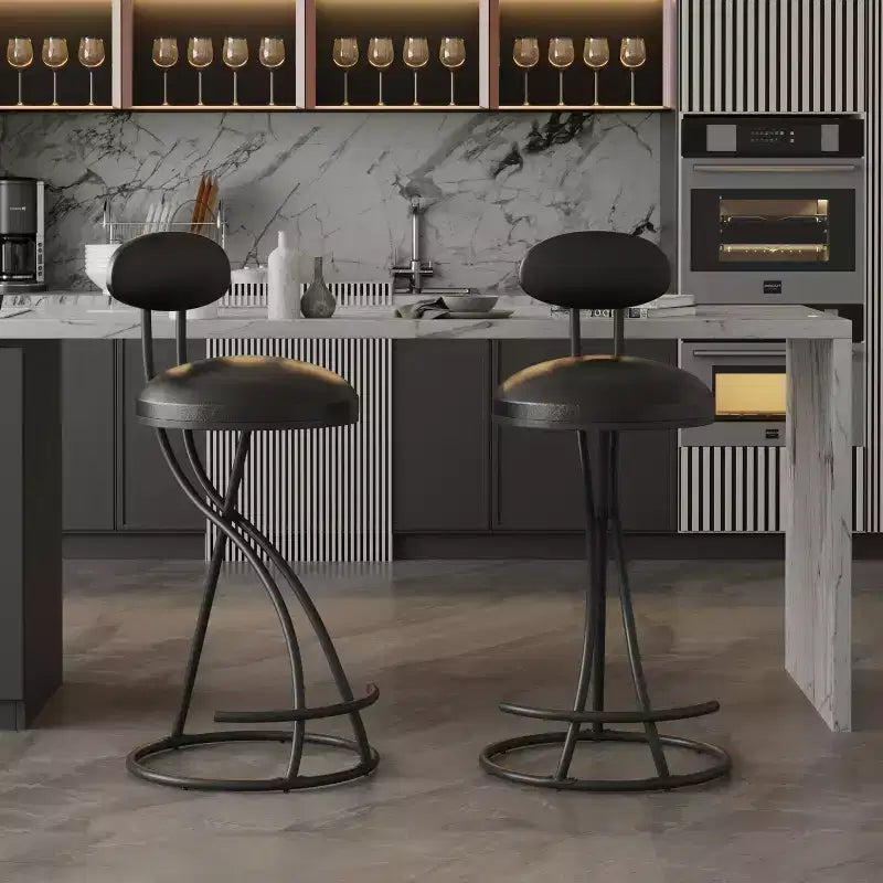 MAYEERTY Sgabelli da Bar Imbottiti Altezza Bancone, Set da 2 - Ecopelle, Poggiapiedi, Isola Cucina (Nero)