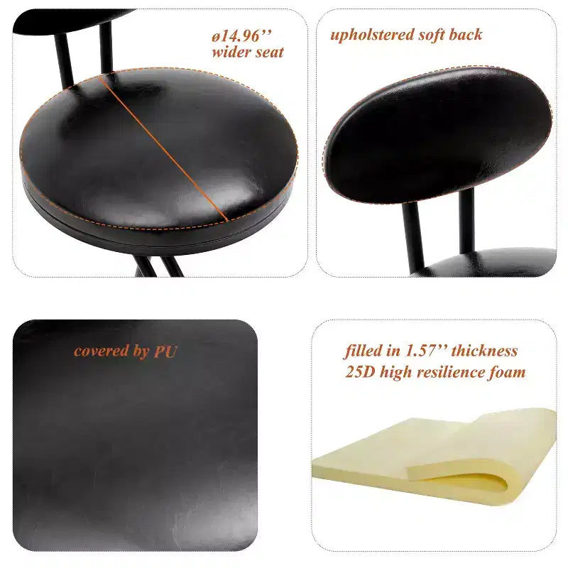 MAYEERTY Sgabelli da Bar Imbottiti Altezza Bancone, Set da 2 - Ecopelle, Poggiapiedi, Isola Cucina (Nero)