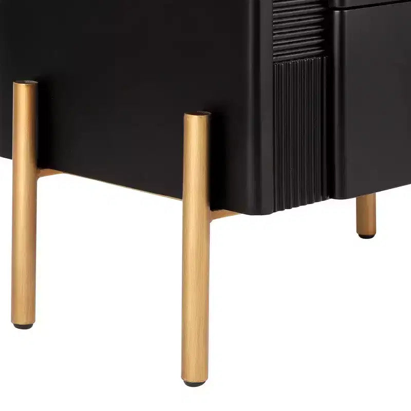 Comodino moderno minimalista Whisen con 2 cassetti, maniglie e gambe in metallo dorato, design con texture unica