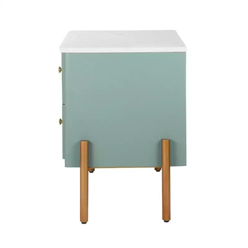 Comodino moderno minimalista Whisen con 2 cassetti, maniglie e gambe in metallo dorato, design con texture unica