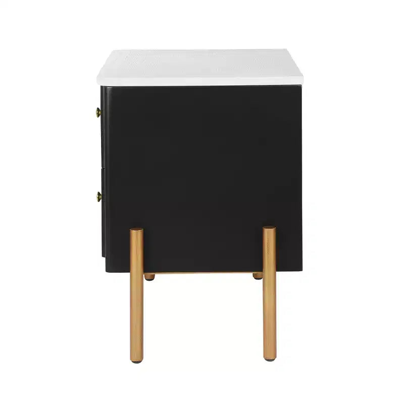 Comodino moderno minimalista Whisen con 2 cassetti, maniglie e gambe in metallo dorato, design con texture unica