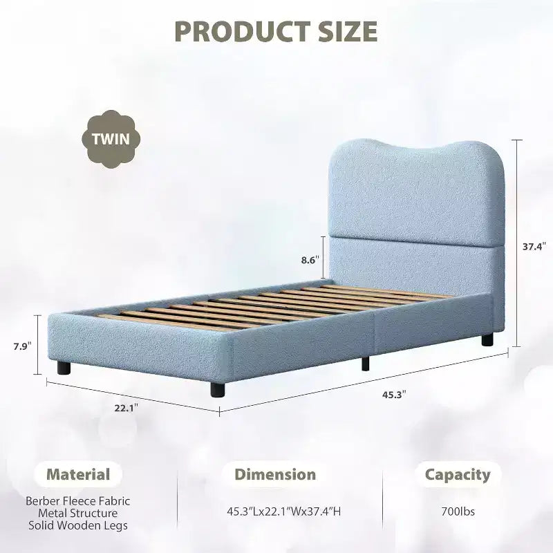Struttura letto matrimoniale/una piazza e mezza/queen size con testiera imbottita in Boucle effetto nuvola, piattaforma a basso profilo, robuste doghe in legno, silenziosa, non richiede rete a molle