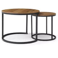 Nesting Table Set of 2, Round Nesting Coffee Table with Wood Tabletop & Metal Frame, Circle Coffee Tables for Home Office Living Room Bedroom