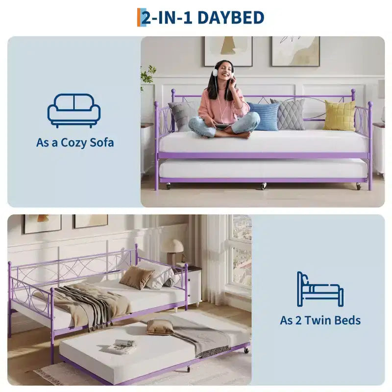 Divano letto singolo con letto estraibile, set divano letto e letto estraibile, struttura divano letto con supporto a doghe in acciaio