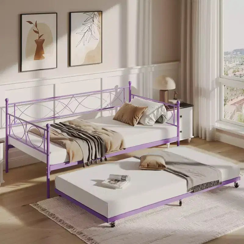 Divano letto singolo con letto estraibile, set divano letto e letto estraibile, struttura divano letto con supporto a doghe in acciaio
