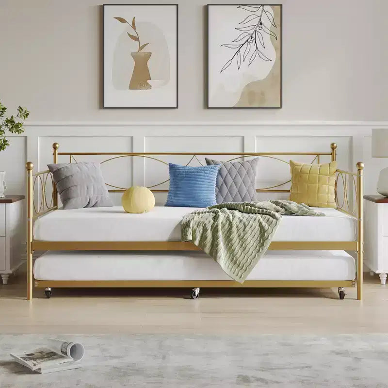 Divano letto singolo con letto estraibile, set divano letto e letto estraibile, struttura divano letto con supporto a doghe in acciaio