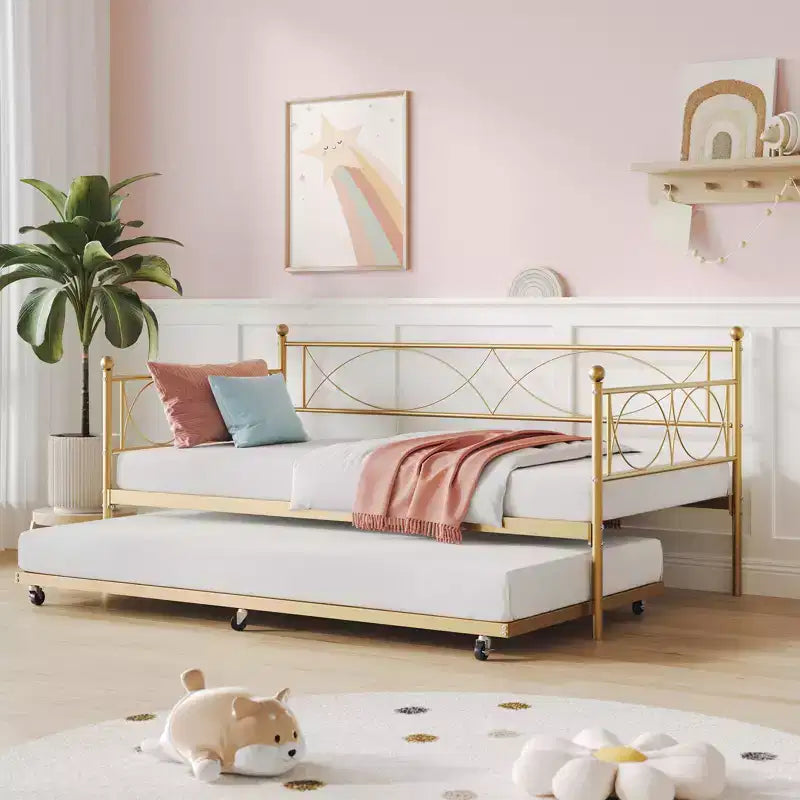 Twin daybed with Trundle, Daybed and Trundle Set, Day Bed Sofa Bed Frame with Steel Slat Support