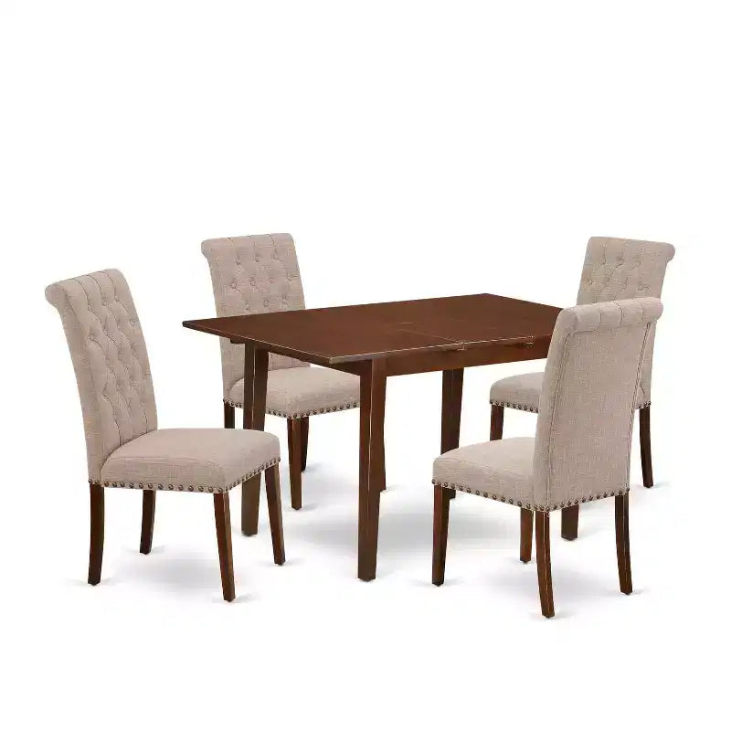 Set Dinette Rettangolare HomeStock Sedie in Lino Finitura Mogano