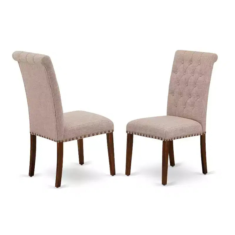 Set Dinette Rettangolare HomeStock Sedie in Lino Finitura Mogano