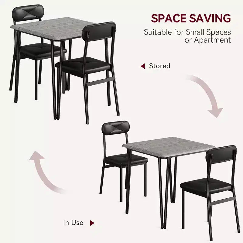 Set tavolo da pranzo Saluemeuble per 2 persone, set da pranzo da cucina di 3 pezzi, set tavolo da pranzo con 2 sedie imbottite per piccole stanze, cucine, appartamenti
