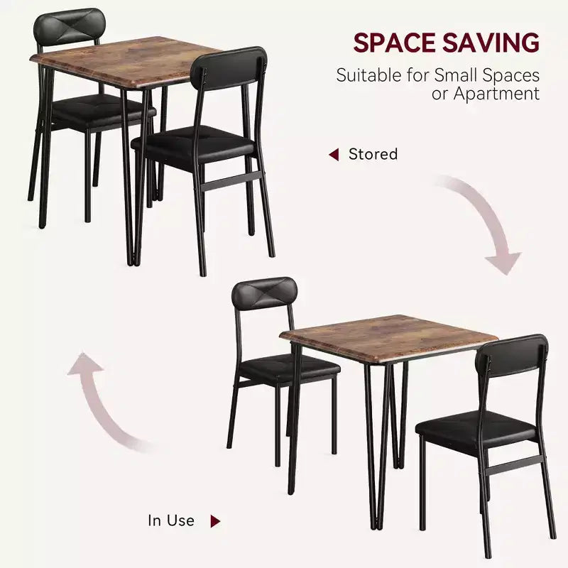Set tavolo da pranzo Saluemeuble per 2 persone, set da pranzo da cucina di 3 pezzi, set tavolo da pranzo con 2 sedie imbottite per piccole stanze, cucine, appartamenti
