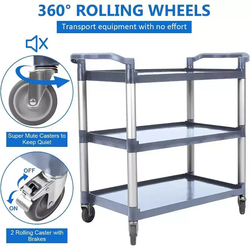 Carrello di Servizio Commerciale Multifunzionale a 3 Livelli GustoWave con Ruote per Cucina, Bar, Ufficio