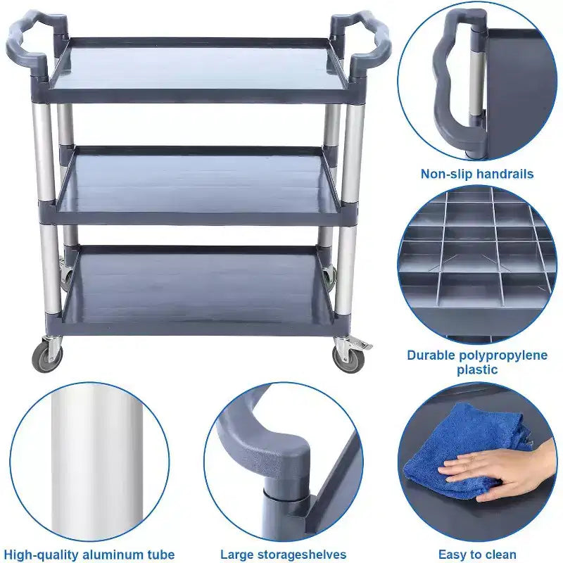 Carrello di Servizio Commerciale Multifunzionale a 3 Livelli GustoWave con Ruote per Cucina, Bar, Ufficio