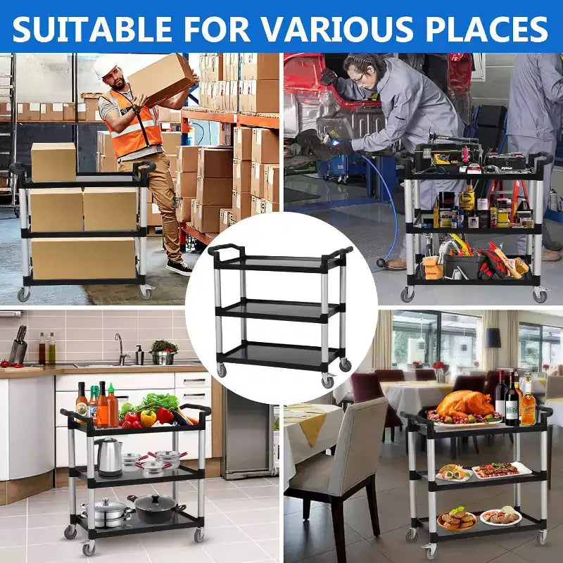 Carrello di Servizio Commerciale Multifunzionale a 3 Livelli GustoWave con Ruote per Cucina, Bar, Ufficio