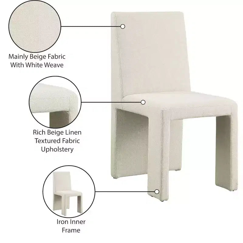 Meridian Furniture Benson Sedia da Pranzo in Tessuto Testurizzato Lino, Set da 2
