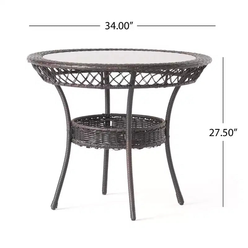 GDFStudio Blythe Set da pranzo da 5 pezzi in vimini e vetro temperato per esterni