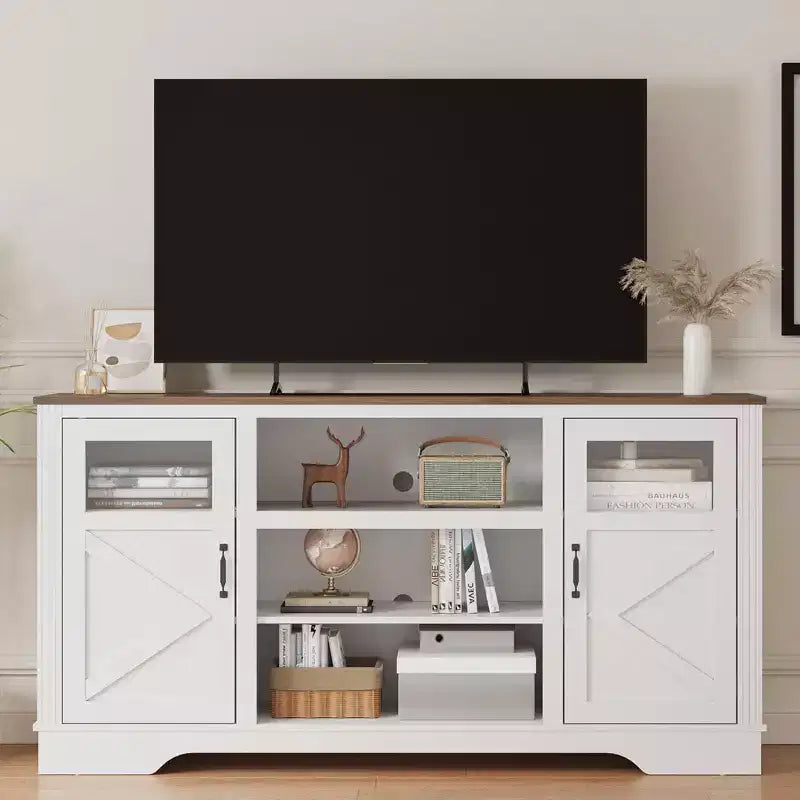 GustoWave Tavolo Console per TV Stile Fattoria per TV fino a 65 pollici, Mobile TV alto 87,4 cm con Ripiani e Luce LED