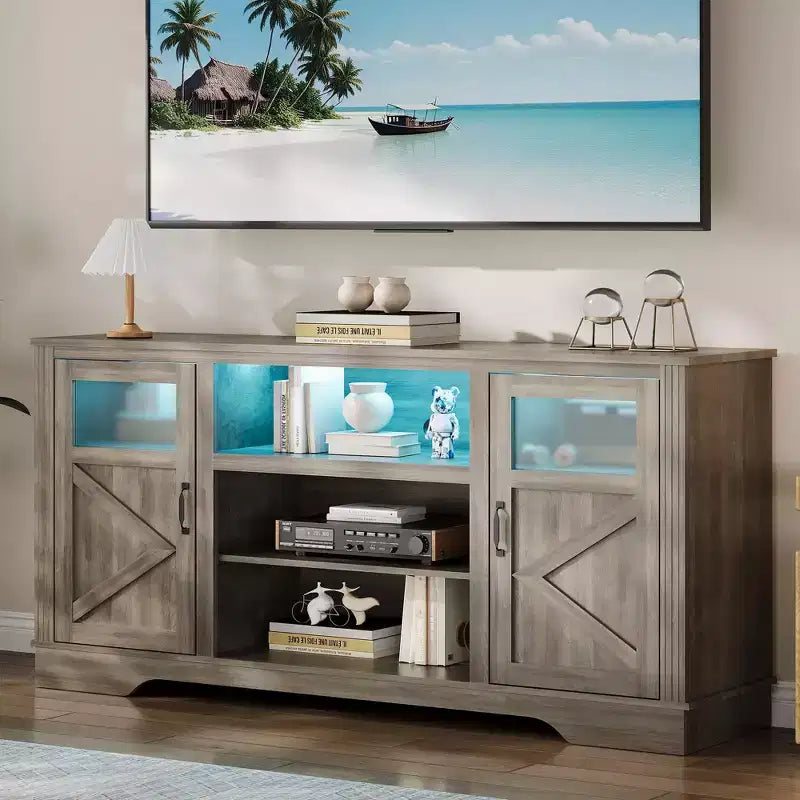 GustoWave Tavolo Console per TV Stile Fattoria per TV fino a 65 pollici, Mobile TV alto 87,4 cm con Ripiani e Luce LED