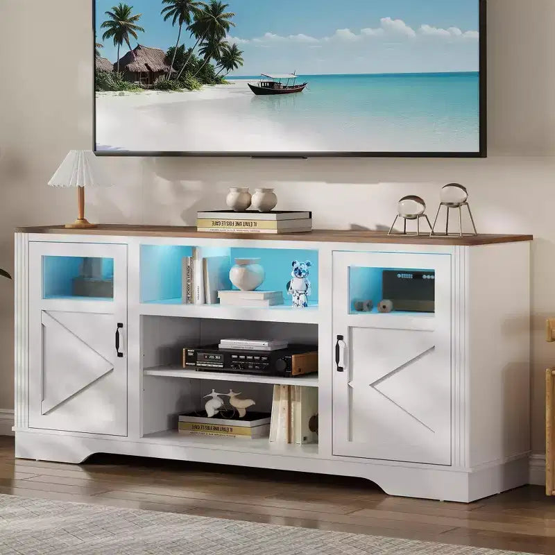 GustoWave Tavolo Console per TV Stile Fattoria per TV fino a 65 pollici, Mobile TV alto 87,4 cm con Ripiani e Luce LED