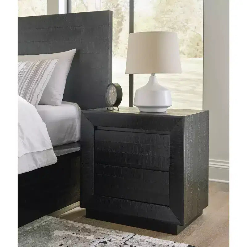 Signature Design by Ashley Londer Comodino caricatore a due cassetti - Tavolino da notte nero in stile moderno rustico