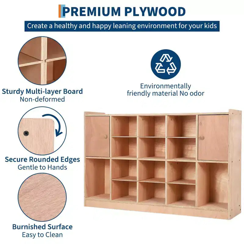 Cubi Organizer TROPOW con 2 Sistemi Antirovesciamento, 4 Rotelle e 2 Scatole per Casa, Scuola, Asilo Nido, Naturale