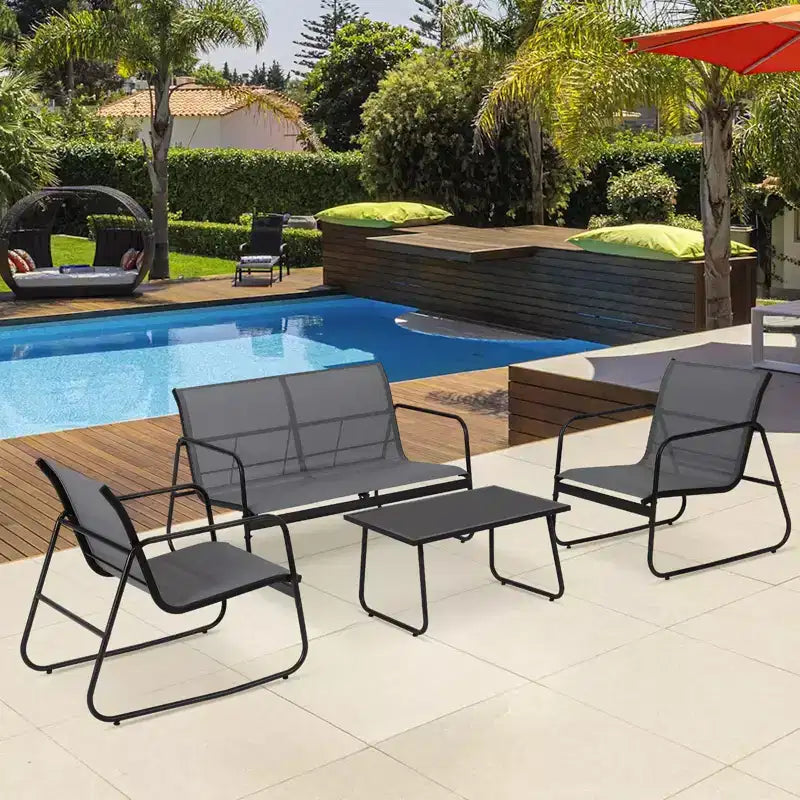 Set di mobili da conversazione per esterni da 4 pezzi, set di tavolo e sedie da esterno in Textilene resistente alle intemperie, mobili da patio piccoli per balcone e giardino