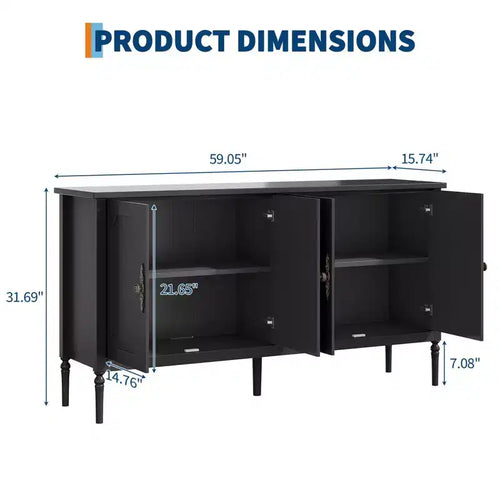 Credenza a buffet da 59 pollici, mobile bar da ingresso con ripiani regolabili, armadio da pavimento in legno, tavolo console multimediale