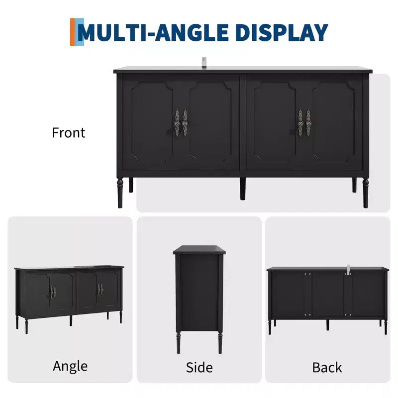 Credenza a buffet da 59 pollici, mobile bar da ingresso con ripiani regolabili, armadio da pavimento in legno, tavolo console multimediale