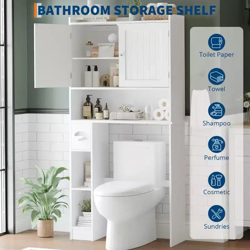Mobiletto per bagno sopra il WC, organizer da bagno sopra il WC, porta carta igienica e mensole regolabili, scaffale salvaspazio per WC