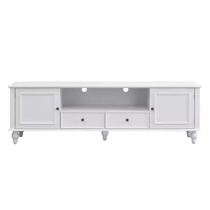 Mobile porta TV ModernLuxe per TV fino a 80", Consolle porta TV per centro di intrattenimento, Consolle multimediale, Mobile porta TV con 2 cassetti, Nero/Bianco